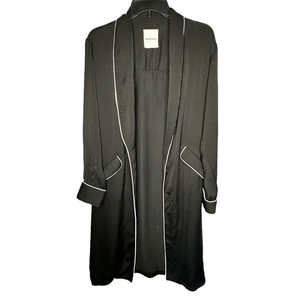 Avec Les Filles Black Polyester Long Cover-Up With Pockets